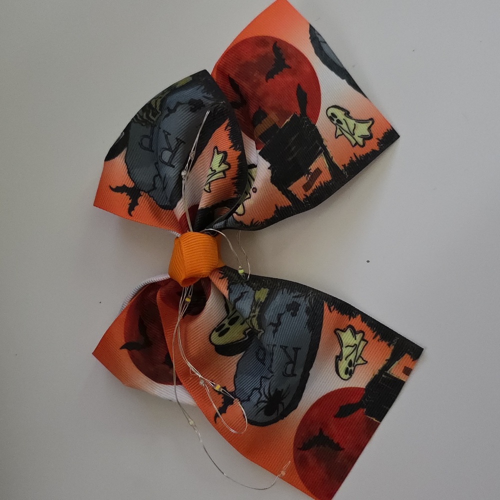 Handmade Halloween Ghost Light Up Hair Clip Bow, #2